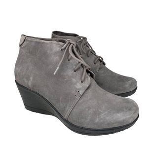 Dansko Renee Suede Lace Up Gray Wedge Bootie Ankle Boot